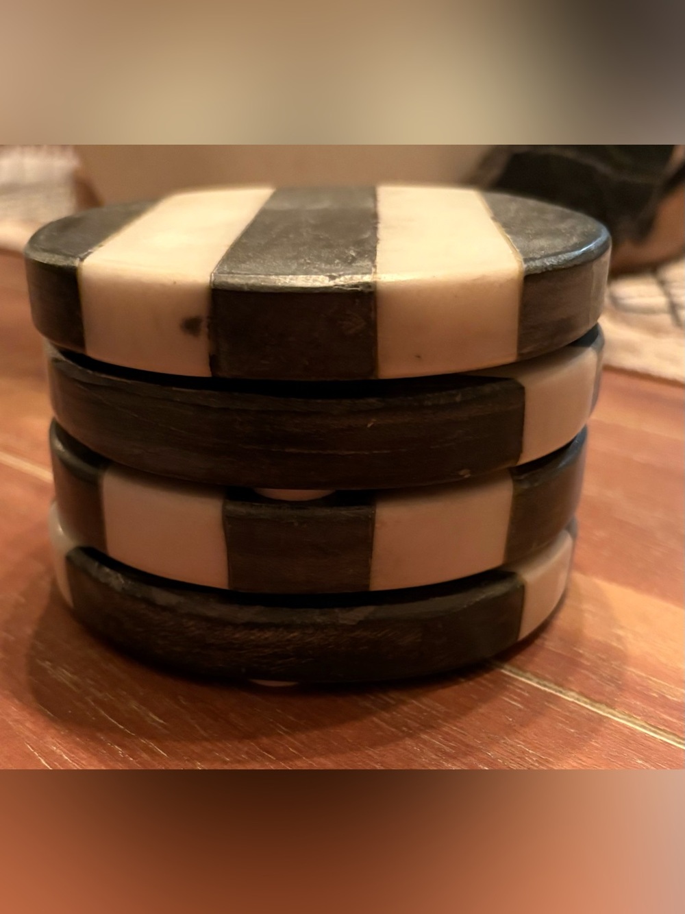 Mud Pie Marble Black and White Striped Round Coasters - Set of 4